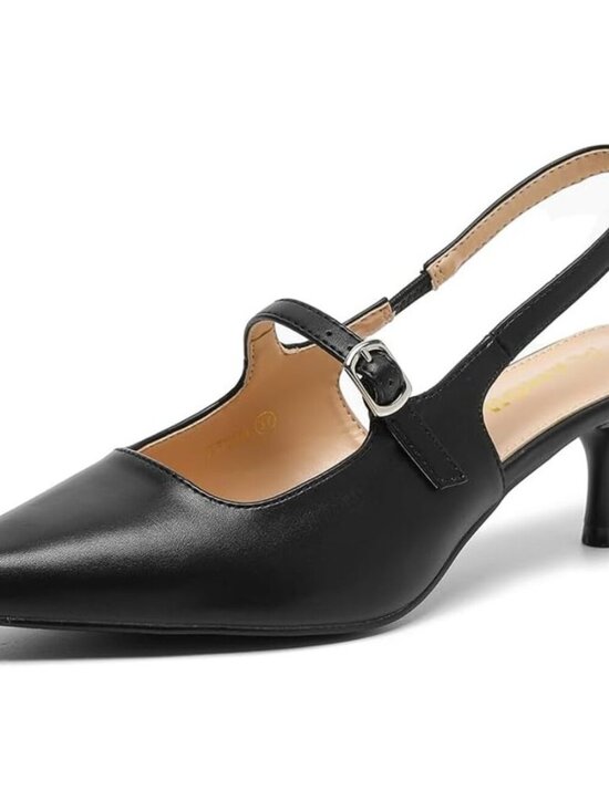 Shoes - Women’s Pointed Toe Kitten Heel Slingback Pumps Low Heel Dress Shoes for Wedding
